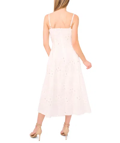 Cece Embroidered Godet Pleat Cotton A-line Dress In Pink