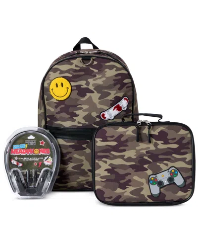 Inmocean Big Boys Camo Backpack, Lunch Bag & Headphone Set