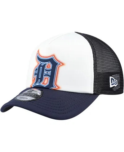 New Era Toddler White/navy Detroit Tigers Painted A-frame 9forty Trucker Adjustable Hat In Black