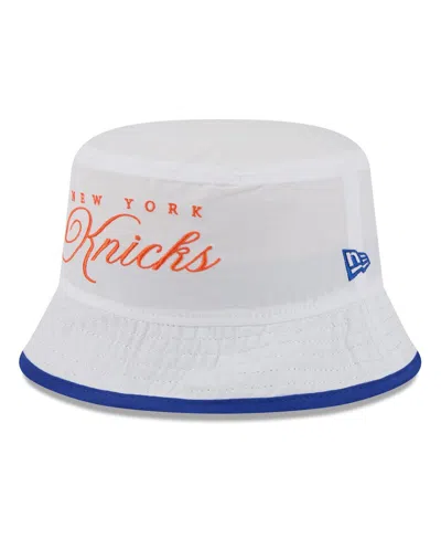 New Era Men's White/blue New York Knicks 2025 Nba Draft Nylon Bucket Hat