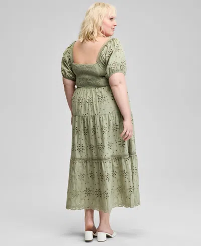 And Now This Trendy Plus Size Eyelet Embroidered Cotton Puff-sleeve Maxi Dress, Exclusively At Macy's
