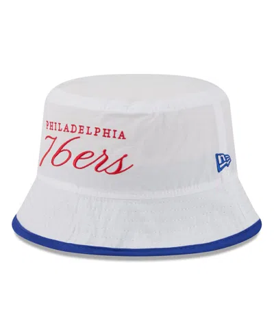 New Era Men's White/royal Philadelphia 76ers 2025 Nba Draft Nylon Bucket Hat
