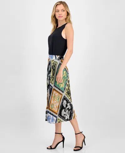 T Tahari Women's Printed Pull-on Pleated Midi Skirt
