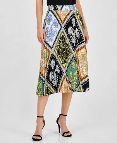 T Tahari Women's Printed Pull-on Pleated Midi Skirt