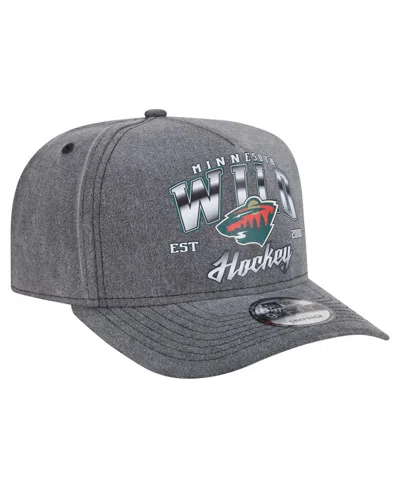 New Era Men's Charcoal Minnesota Wild Throwback Washed A-frame Pre-curved 9fifty Snapback Hat