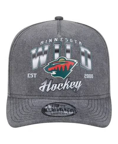 New Era Men's Charcoal Minnesota Wild Throwback Washed A-frame Pre-curved 9fifty Snapback Hat