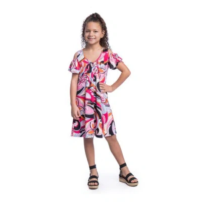 24sevenkid Pink Cold Shoulder Knee Length Dress