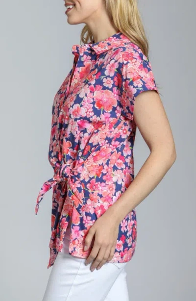 Apny Floral Side Tie Cotton Button-up Shirt