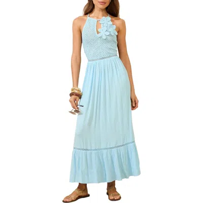 Lipsy Crochet Bodice Strappy Back Maxi Dress In Blue
