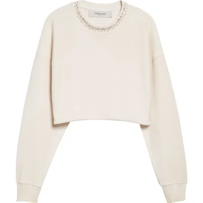 Golden Goose "journey W`s" Cropped Crew Neck Sweatshirt Overprinted Cotton Fleece Vintage Treatment In Neutral
