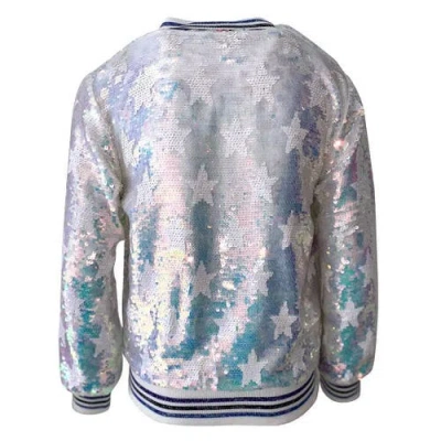 Lola + The Boys Iridescent Star Sequin Bomber In Green