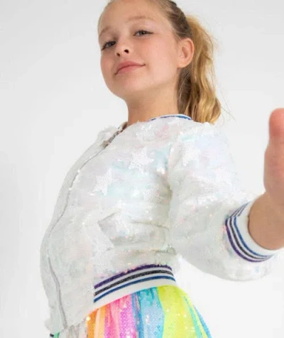 Lola + The Boys Iridescent Star Sequin Bomber In Green