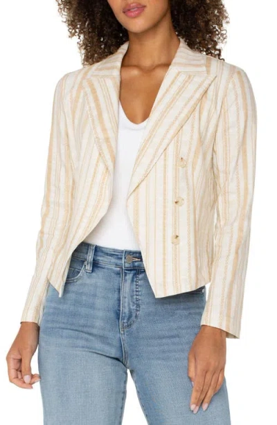 Liverpool Los Angeles Stripe Fitted Open Front Linen Blend Blazer