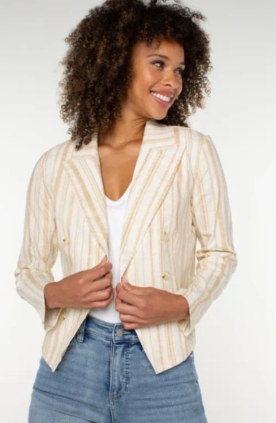 Liverpool Los Angeles Stripe Fitted Open Front Linen Blend Blazer