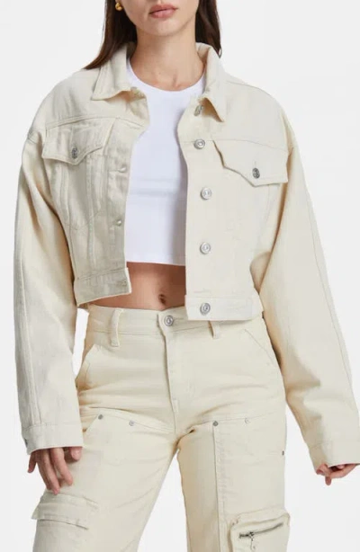 Bayeas Crop Denim Trucker Jacket In Neutral