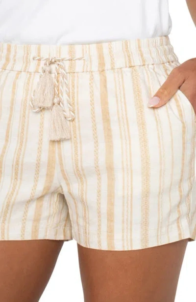 Liverpool Los Angeles Stripe Pull-on Linen Blend Shorts In Brown