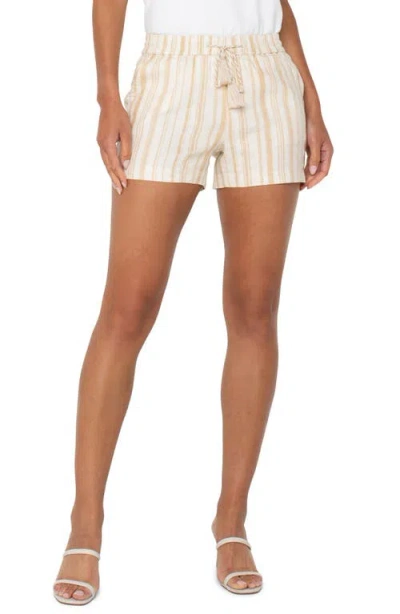 Liverpool Los Angeles Stripe Pull-on Linen Blend Shorts In Brown