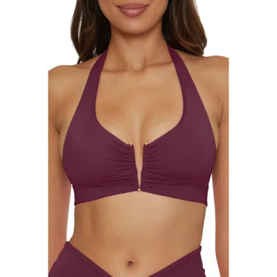 Becca Shirred V-wire Halter Bikini Top In Purple