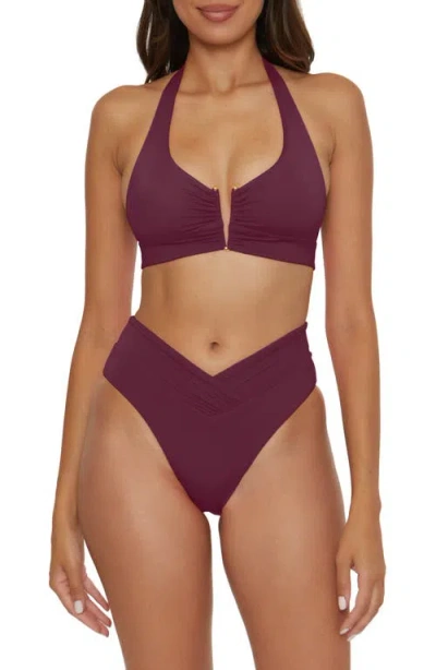 Becca Shirred V-wire Halter Bikini Top In Purple