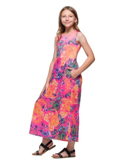 24sevenkid Pink Paisley Print Sleeveless Maxi Dress With Pockets