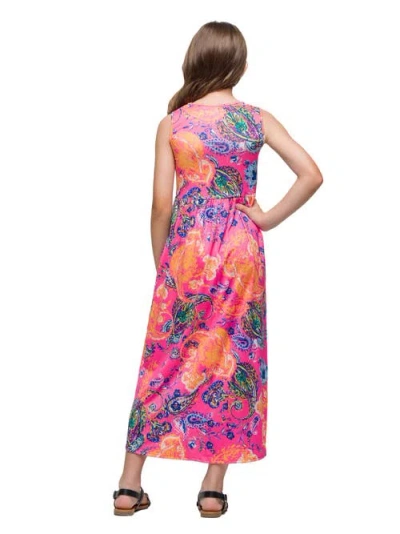24sevenkid Pink Paisley Print Sleeveless Maxi Dress With Pockets