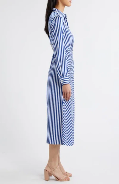 Zoe And Claire Stripe Wrap Waist Long Sleeve Midi Shirtdress