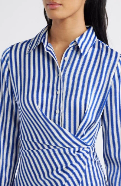 Zoe And Claire Stripe Wrap Waist Long Sleeve Midi Shirtdress