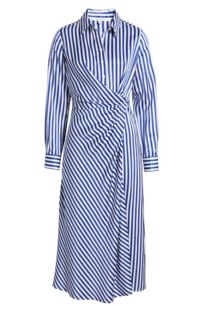 Zoe And Claire Stripe Wrap Waist Long Sleeve Midi Shirtdress