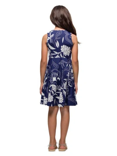 24sevenkid Navy Blue Floral Fit And Flare Dress