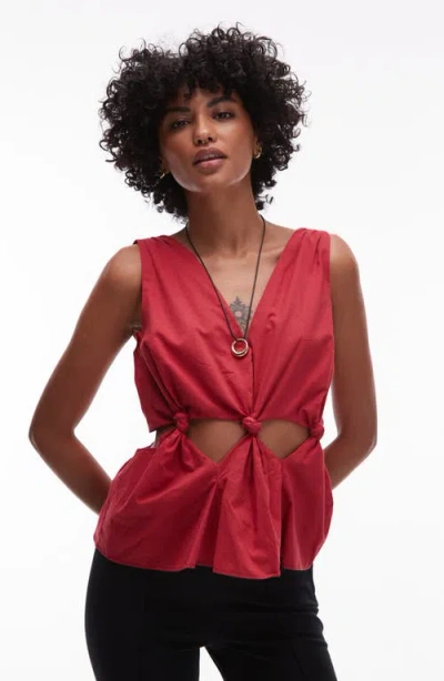 Topshop Cotton Voile Sleeveless Knot Waist Top