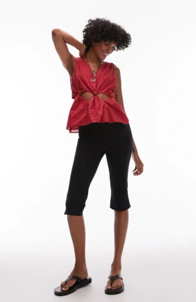 Topshop Cotton Voile Sleeveless Knot Waist Top