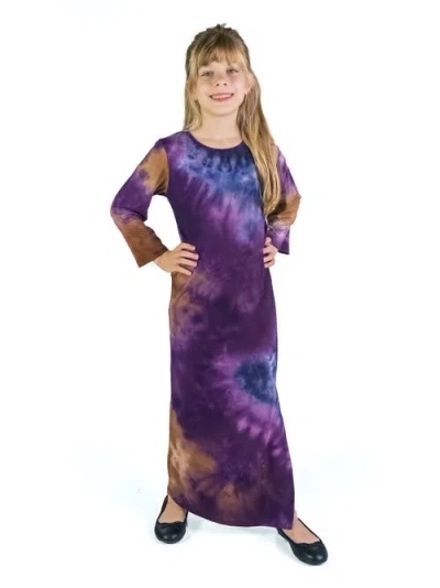 24sevenkid Purple Tie Dye Long Sleeve Side Slit Maxi Dress