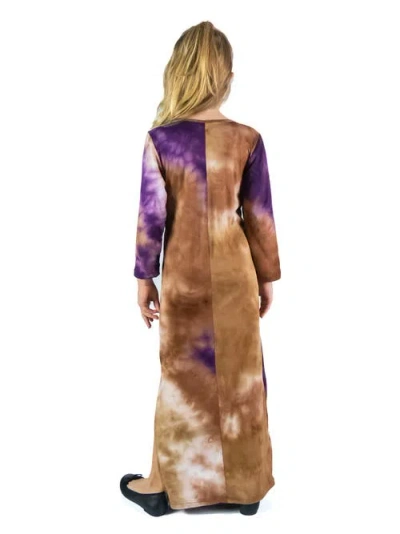 24sevenkid Purple Tie Dye Long Sleeve Side Slit Maxi Dress