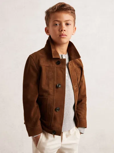 Reiss Tobacco Brown Suede Worker Jacket In Brown