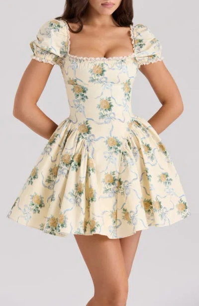 House Of Cb Rosie Puff Sleeve Stretch Cotton Mini Sundress