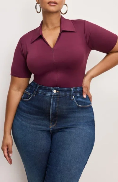 Good American Zip-up Scuba Bodysuit In Burgundy