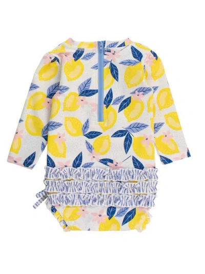 Rufflebutts Baby Girls Long Sleeve Upf50+ One Piece Rash Guard In Blue