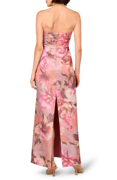 Aidan Mattox Strapless Floral-print Shimmer Gown