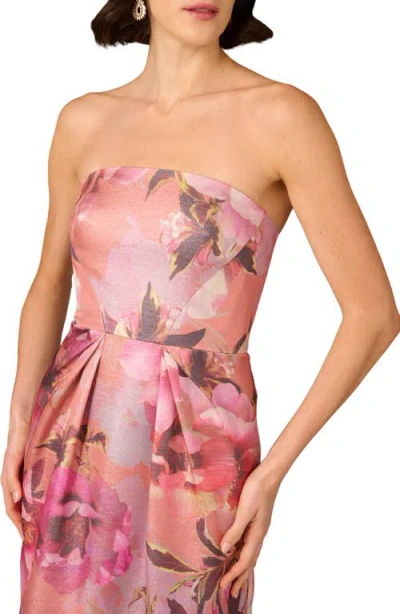 Aidan Mattox Strapless Floral-print Shimmer Gown