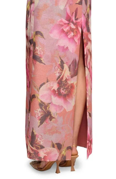 Aidan Mattox Strapless Floral-print Shimmer Gown