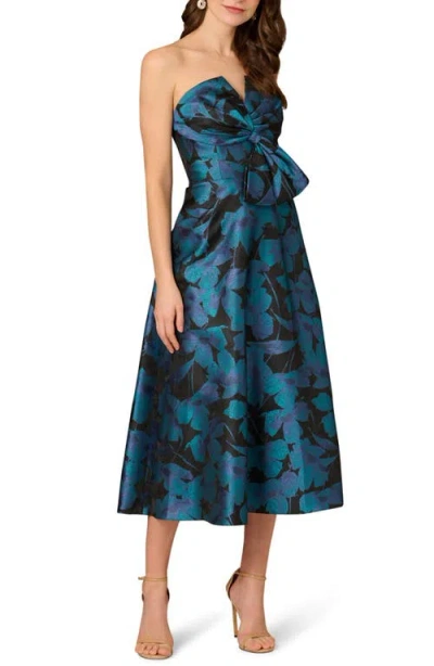 Aidan Mattox By Adrianna Papell Floral Jacquard Strapless Midi Cocktail Dress