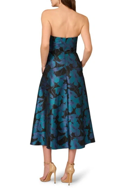Aidan Mattox By Adrianna Papell Floral Jacquard Strapless Midi Cocktail Dress