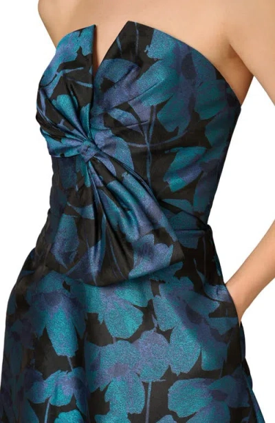 Aidan Mattox By Adrianna Papell Floral Jacquard Strapless Midi Cocktail Dress