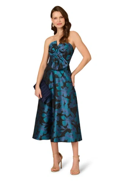 Aidan Mattox By Adrianna Papell Floral Jacquard Strapless Midi Cocktail Dress