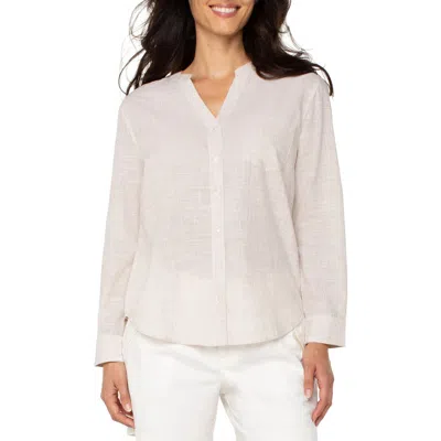 Liverpool Los Angeles Crosshatch Band Collar Cotton Button-up Shirt In White