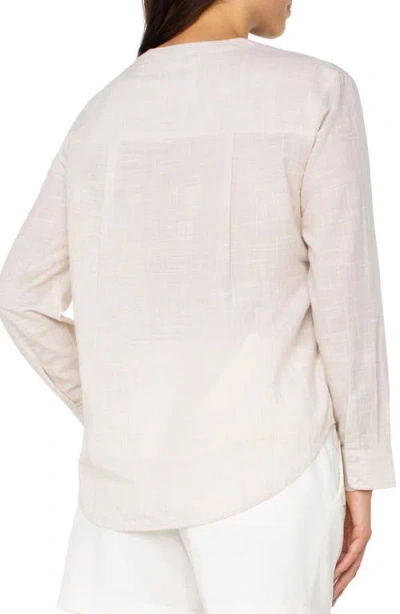 Liverpool Los Angeles Crosshatch Band Collar Cotton Button-up Shirt In White