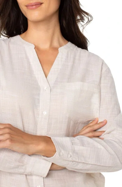 Liverpool Los Angeles Crosshatch Band Collar Cotton Button-up Shirt In White