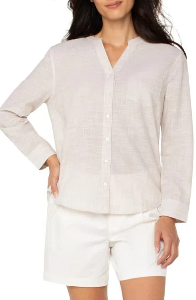 Liverpool Los Angeles Crosshatch Band Collar Cotton Button-up Shirt In White
