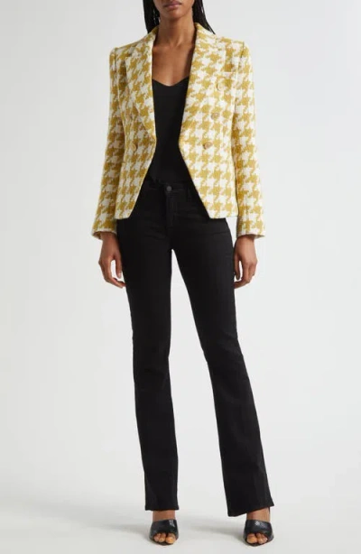 L Agence Marie Houndstooth Tweed Blazer In Yellow