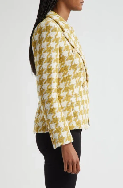 L Agence Marie Houndstooth Tweed Blazer In Yellow